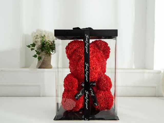 Miś z róż 40cm ledowy maskotka prezent babcia 148 urodziny walentynki