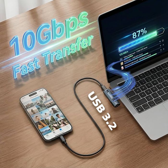Leloco Adapter słuchawkowy USB-C – 2 w 1, 100 W, szybkie ładowanie