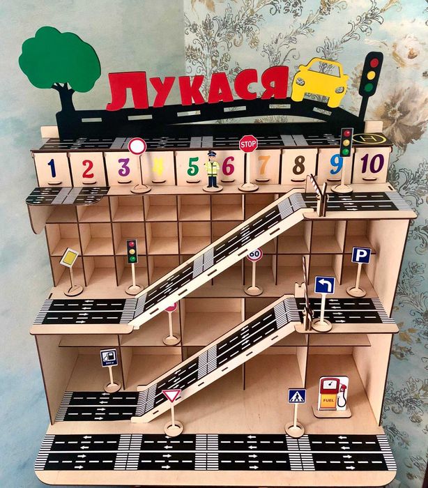 Парковка деревяна,гараж для машин,паркінг,паркинг детский,трек,еко