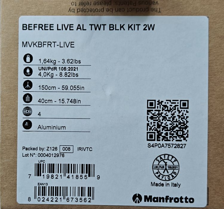 Штатив 4х-секционный с видеоголовой Manfrotto MVKBFRT-LIVE Befree Live