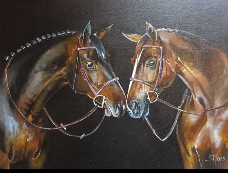 Pintura a óleo dois cavalos