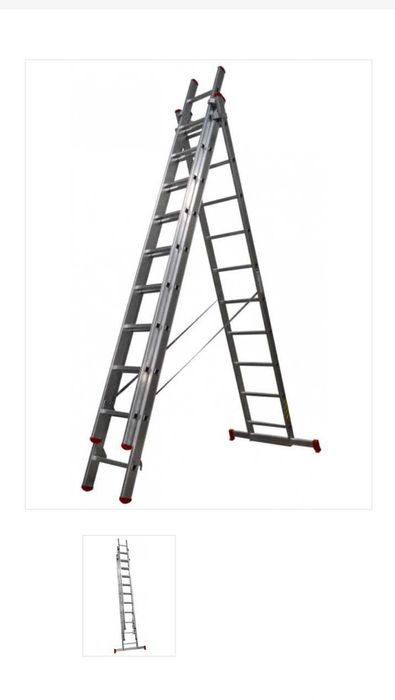 Escada Tripla Alumínio 3+3+3 M (7M Úteis) Degrau Quadrado | Fábrica