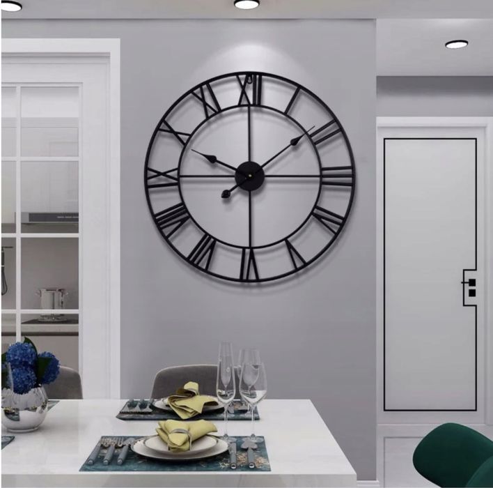 Zegar Ścienny na Ścianę Rzymski 60 cm Duży Czarny Retro 3D do Salonu