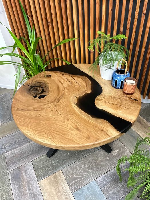 Stół dębowy okrągły do salonu jadalnia żywica monolit 100 cm #1