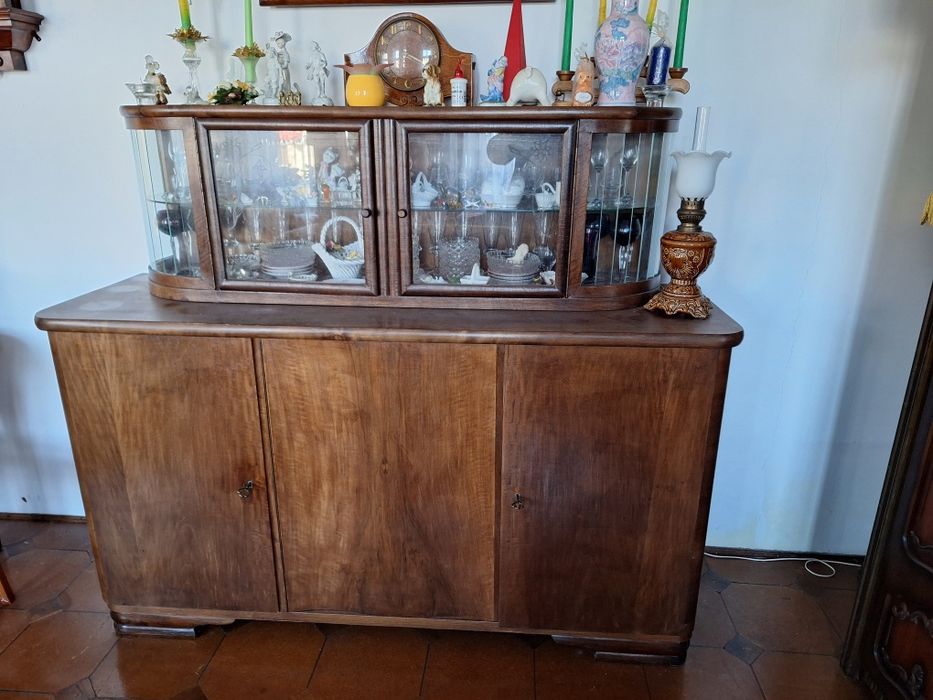 Kredens ciemne drewno szkło witryna antyk