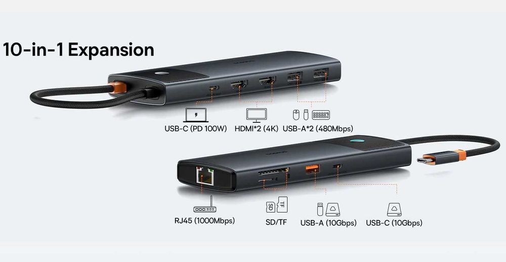 Baseus USB HUB 10 in 1 з PD та Dual HDMI 4K 120Hz/60Hz (211011)