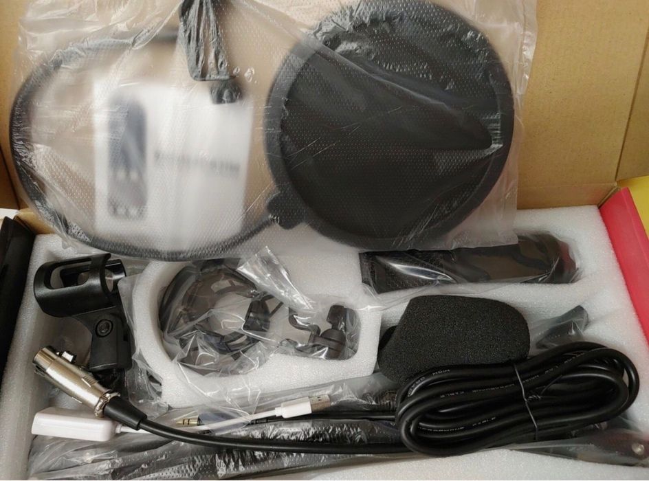 Kit Profissional de Microfone Condensador + Fonte Phantom 48V (Completo para Streaming, Podcast)