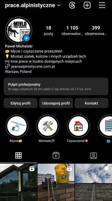 Usługi wysokościowe / Alpinistyczne / Mycie okien / Podnośnik / Kolce