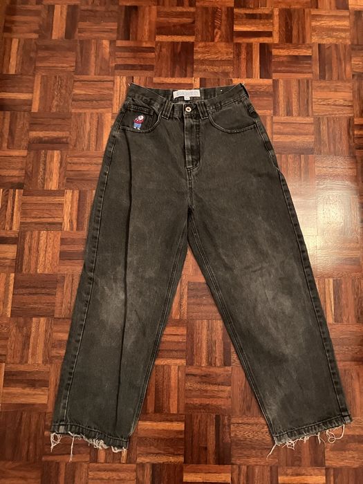 Calças jeans wide leg pretas XS