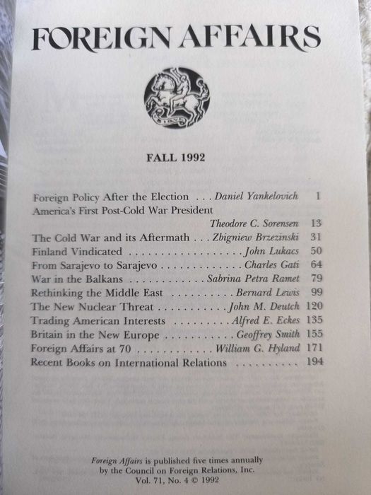 Revista "Foreign Affairs" Fall 1992 Volume 71, Number 4