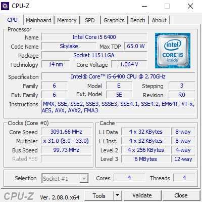 Procesor Intel i5-6400 4 x 2,7 GHz gen. 6 LGA 1151
