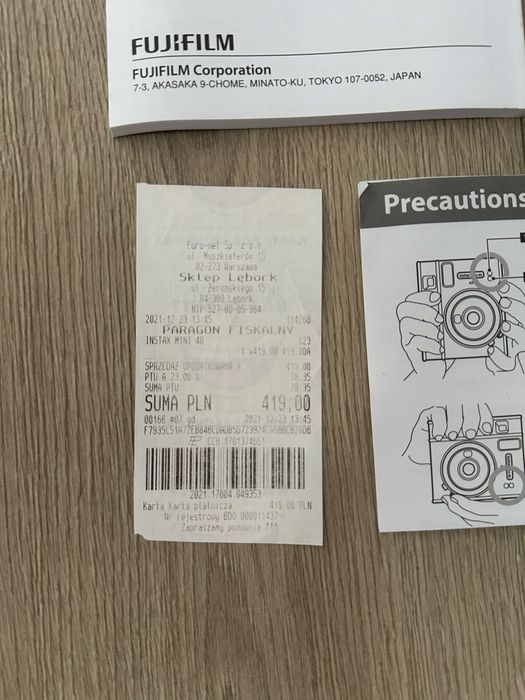 Z PARAGONEM! Aparat Fujifilm Instax Mini 40 - Stan Idealny