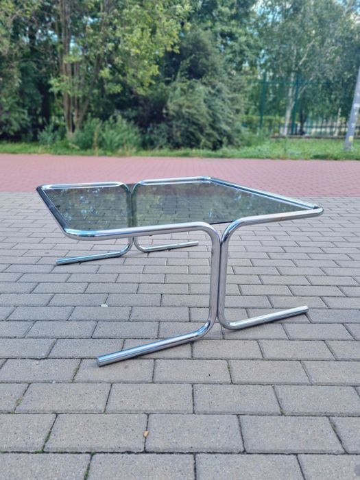 Stolik kawowy chromowany szkło Bauhaus, vintage,mid-century lata 70