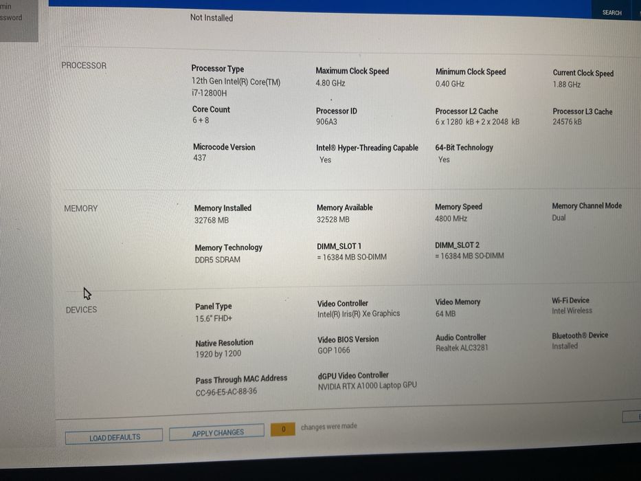 Laptop Dell Precision 5570 | i7 12gen | RTX A1000 | 32GB RAM | 2x SSD