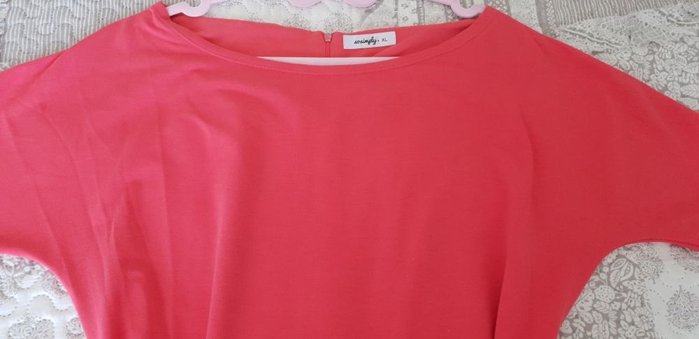 Koralowa bawełniana sukienka oversize