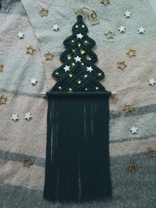 Choinka butelkowa zieleń, makrama, handmade, LED