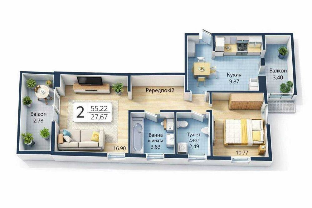 2-кімнатна квартира в новобудові під ремонт по переуступці