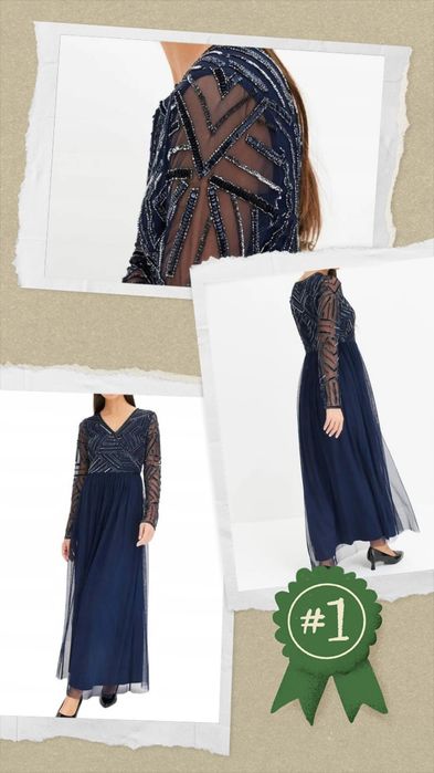 Granatowa sukienka balowa, zdobiona L - XL