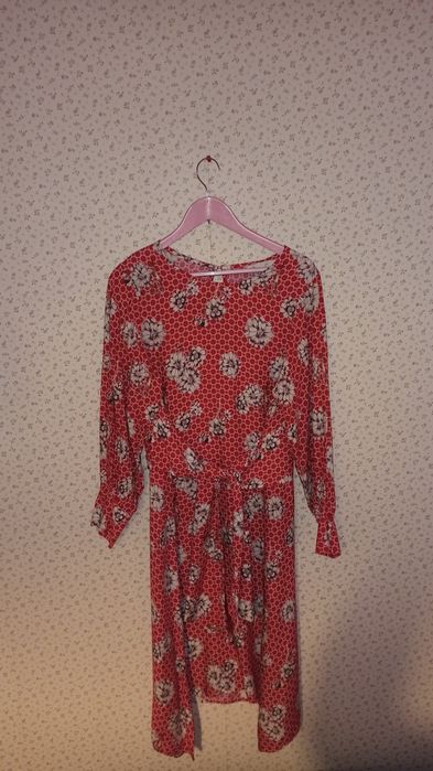 Sukienka 40 amisu czerwona długa kwiaty