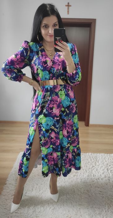 Sukienka MIDI w kwiaty wesele impreza chrzciny