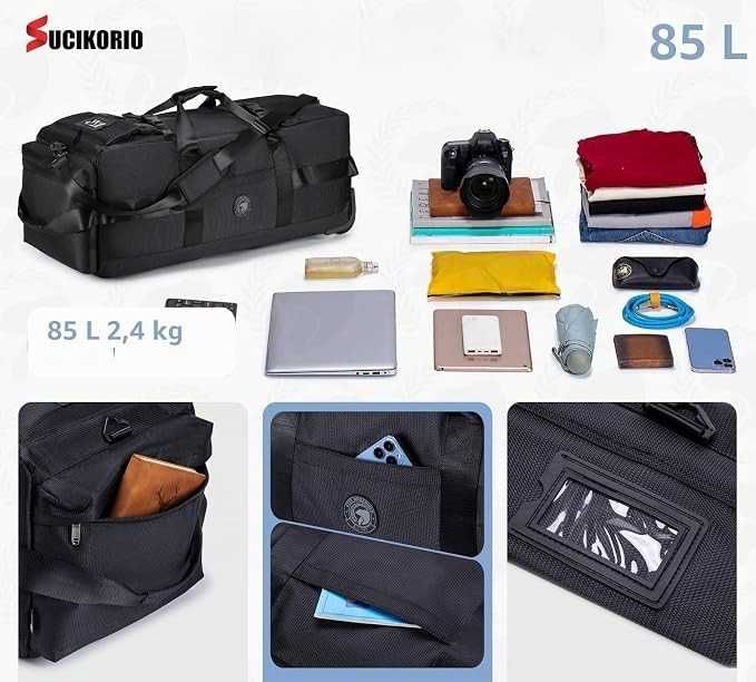 SUCIKORIO Torba Plecak Walizka Podróżna 3w1 na Kółkach 85L XL 78x33x32cm