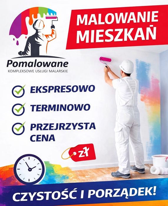 Szybkie Malowanie wnętrz. Szybkie terminy. Czysto i tanio