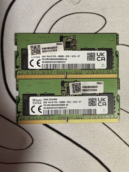 Оперативная память для ноутбука DDR5, частота 4800, 2 плашки по 8 гб