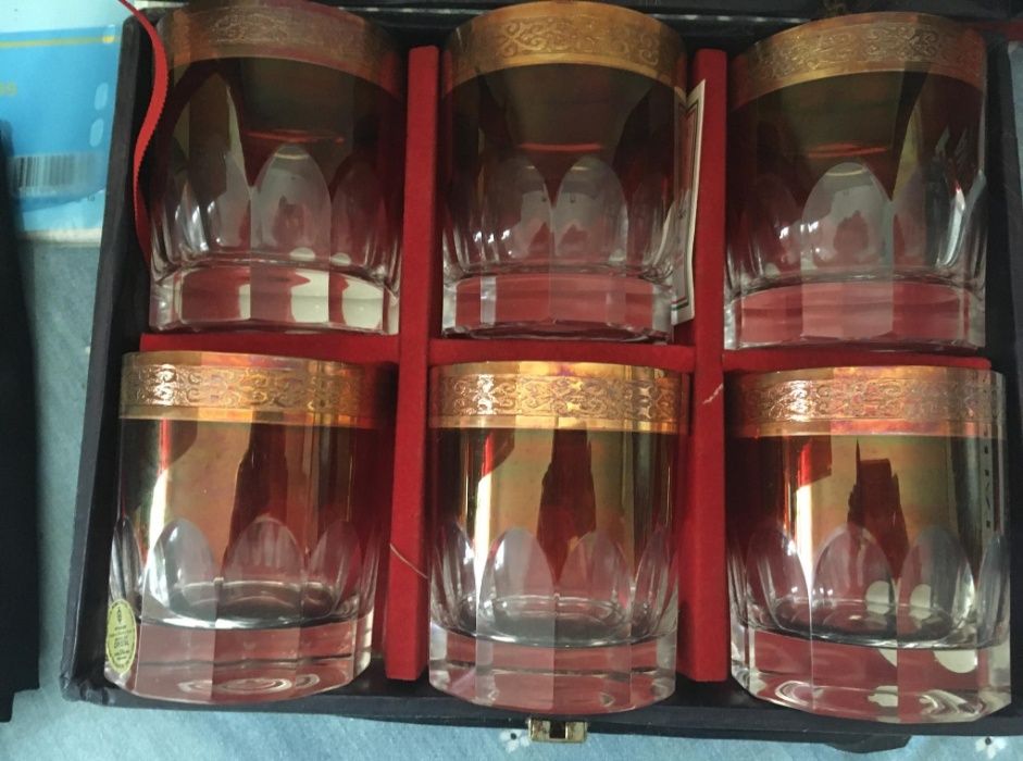 6 copos cristal banhados a ouro 24 KTS