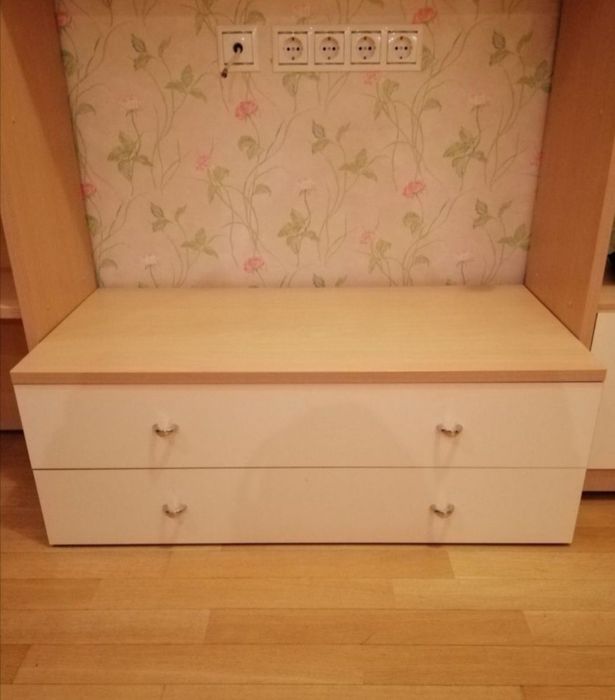 Тумба бежевая, комод деревянный 2 выдвижных ящика с ручками 35×95×45см