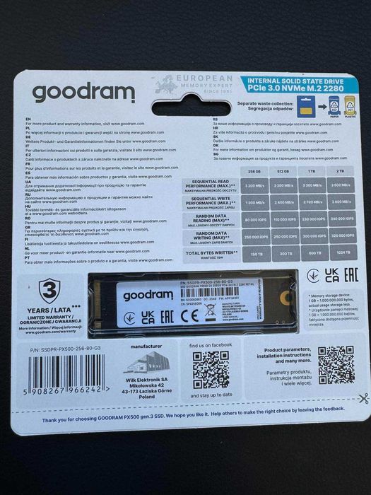 Накопичувач SSD 256GB Goodram PX500 M.2 2280 PCIe 3.0 x4 NVMe 3D TLC