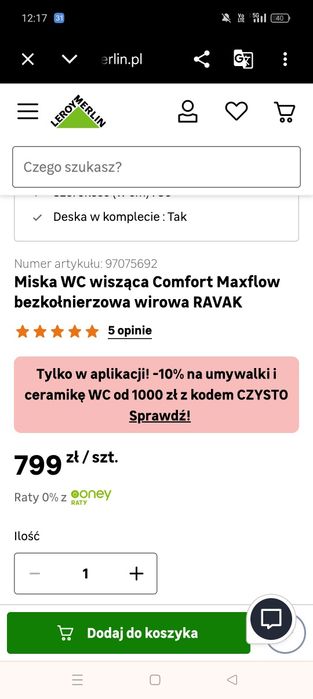 Maxflow ravak  toaleta bez kołnierza