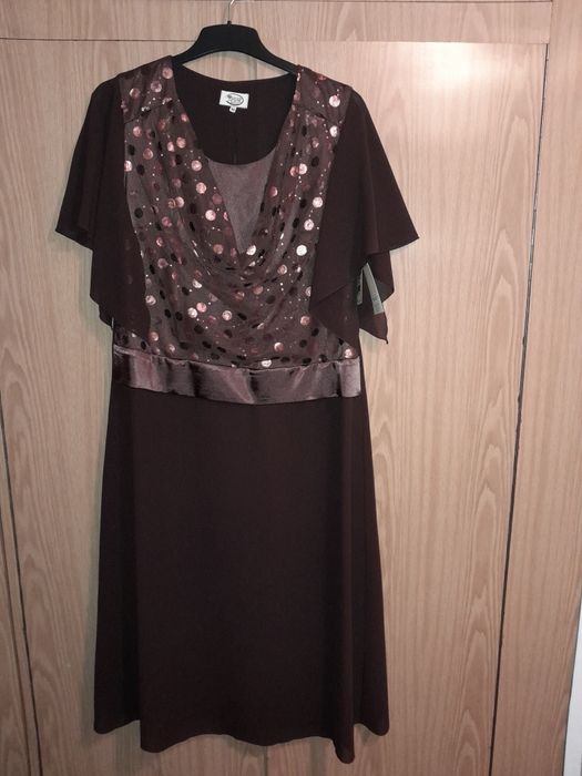 Suknia sukienka brąz 46 48 nowa wiskoza 70 % bal wesele  elegancka