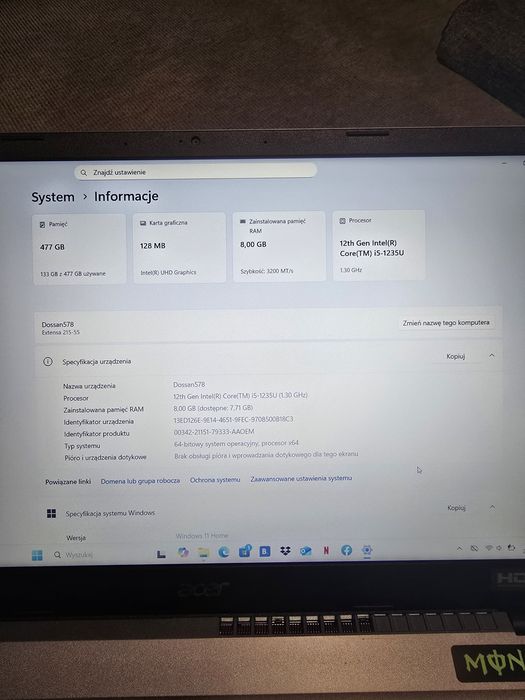 Laptop acer Extensa 15 EX215-55/ i5 12gen/ 8GB RAM/ 512GB ssd