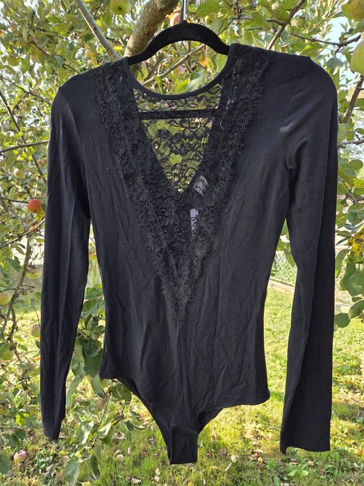 Новий Боді - комбітрес з кружевом / мереживом (M) трикотаж чорний