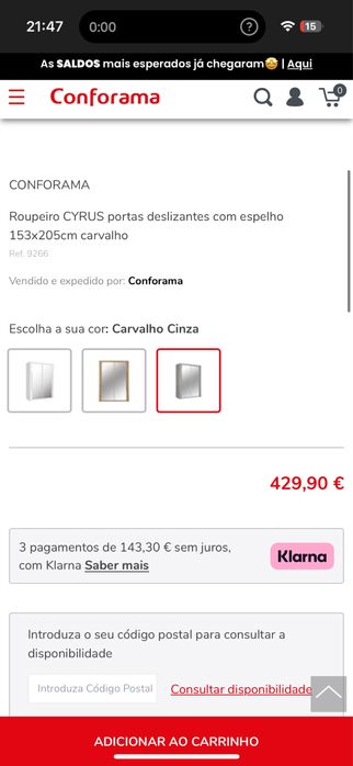 Roupeiro Casal com portas deslizantes com espelho