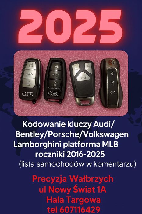 Kodowanie kluczy Audi  (799 zl) A4 B9, A5, Q5, A7, A8 Bentley, Porsche