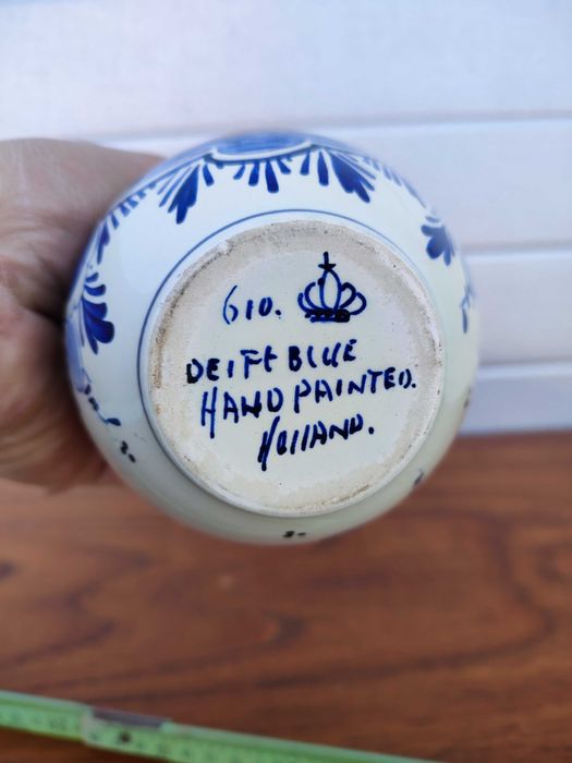 Ceramiczny wazon Delft - Holandia - ręcznie malowany - F