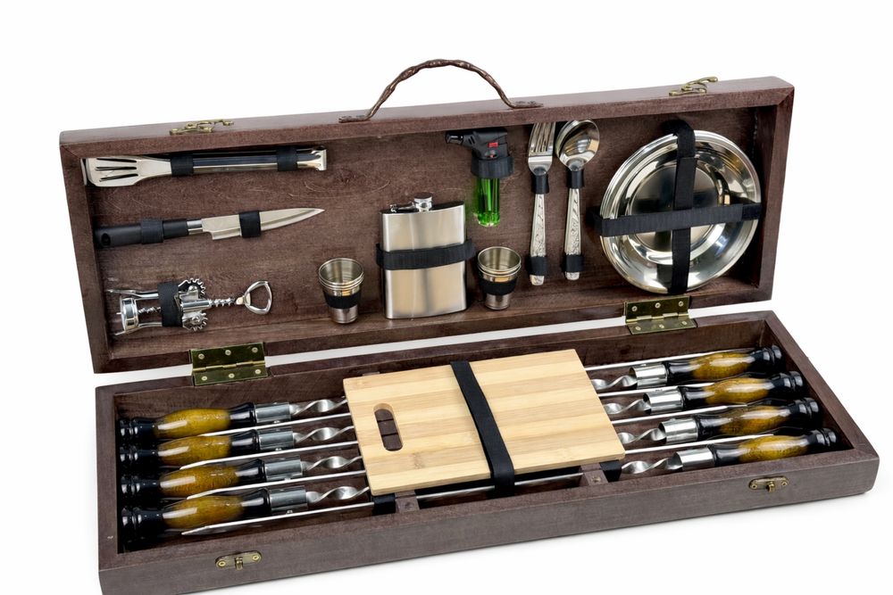 Набор шампуров в деревянном кейсе МАКСИ