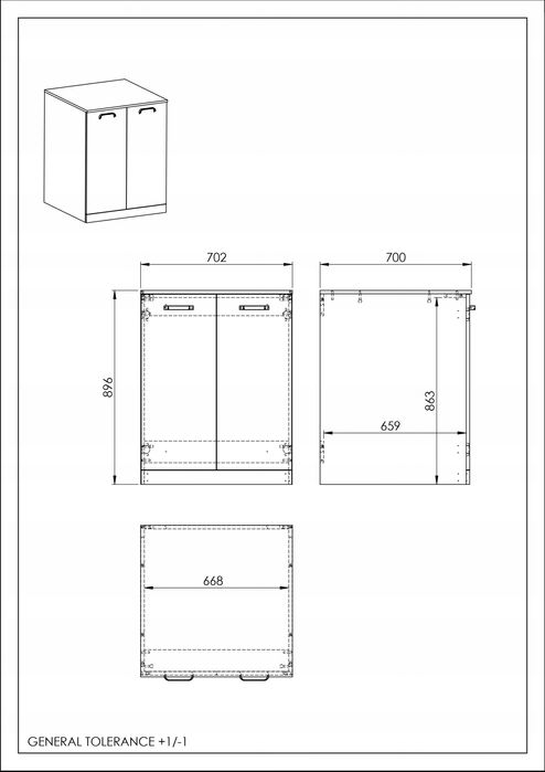 Szafka stojąca biała pod pralkę szerokość 70 cm