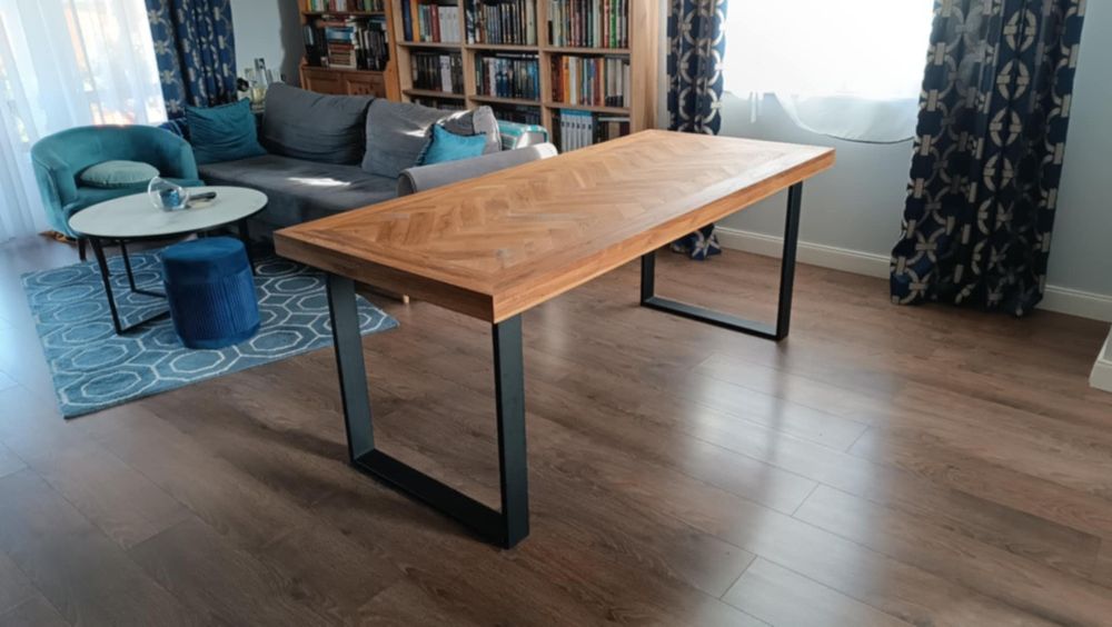 Solidny stół dębowy 180×80 cm – blat 6 cm, stalowe nogi, styl loft
