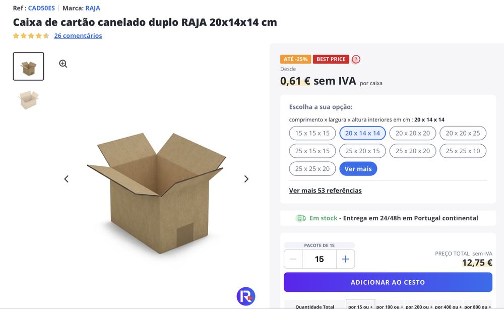 82 Caixas de cartão 20x14x14