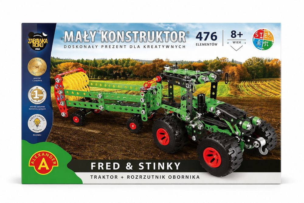 Nowy Alexander Mały Konstruktor - traktor z rozrzutnikiem, nowy, kompletny