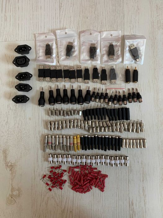 Zestaw elektroniki jack RCA TV konektory gniazdo USB łącznik USB widełki DC