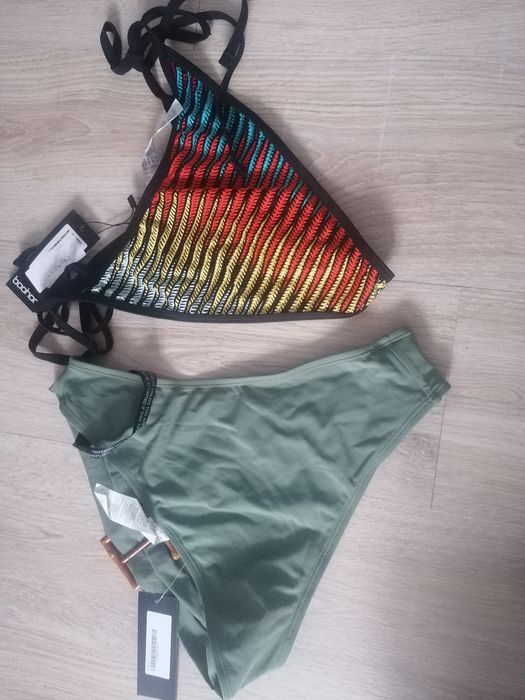 Majtki strój kąpielowy dwuczęściowy Boohoo 40 38 M oliwkowe czarne