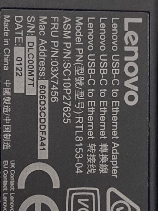 Адаптер Lenovo USB-C to Ethernet , Lenovo EX280 mini DisplayPort - Ethernet RJ-45