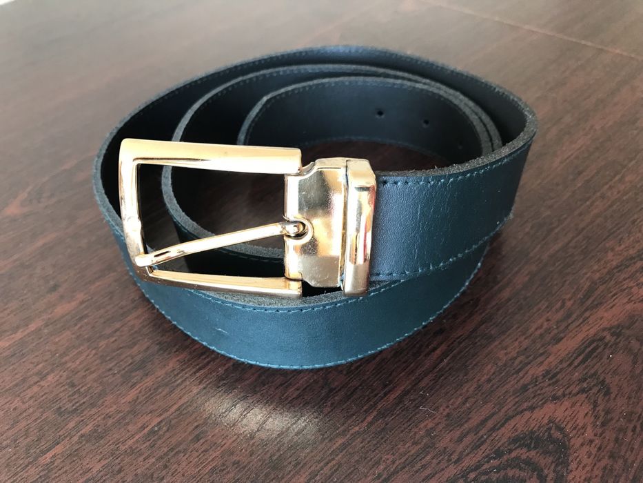 100% нат шкіра нов ремінь 118 см Італія метал довтий кожа темно-зелена