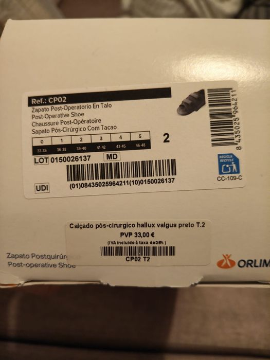 Sapato pós cirúrgico com tacão