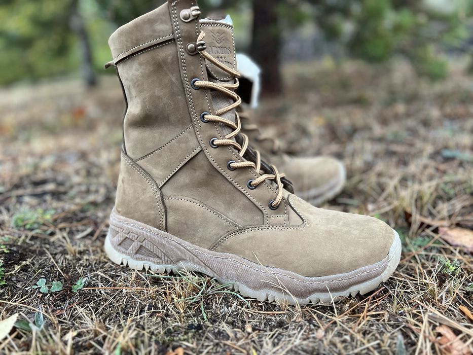 Берці зимові з хутром / натуральна шкіра / Берцы зимние койот олива