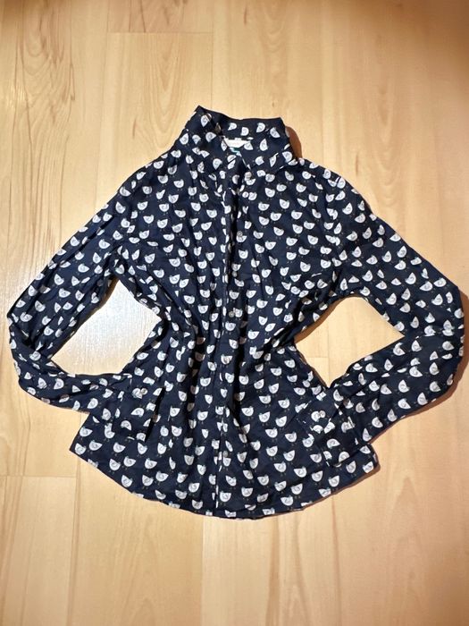 Jake’s bawełniana Elegancka koszula w ptaki kury na guziki granat