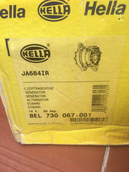 Генератор HELLA 8EL 730 067-001 JA684IR 14V 90A Opel Astra, Zafira, …